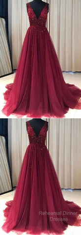V Neckline Semi Formal Prom Dress Long , Evening Dress, Formal Dresses, Graduation School Party Dance Dress